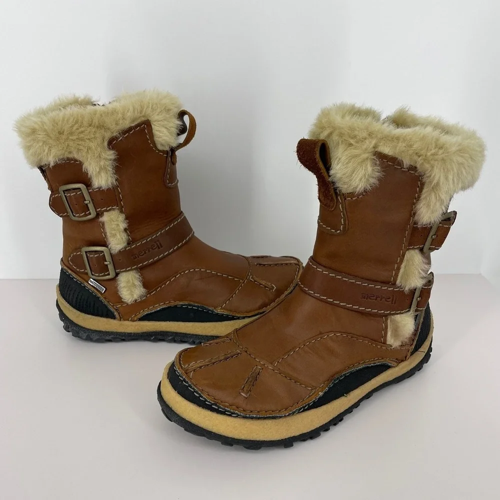 Merrell Womens Brown Leather Fur Lined Winter Boots Size 5